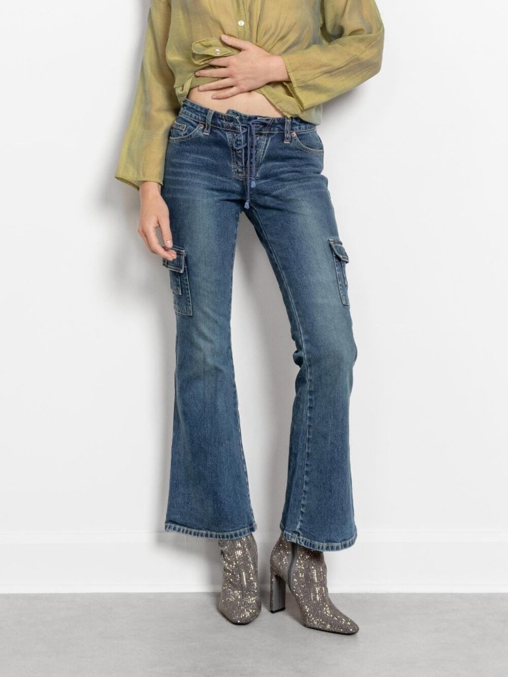 Y2K Low Rise Cargo Flare Jeans - Corset Waist, Size 2/3